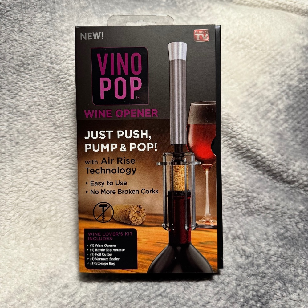 New in Box VINO POP WINE OPENER KIT Seen on SHARK TANK with Air Rise Technology